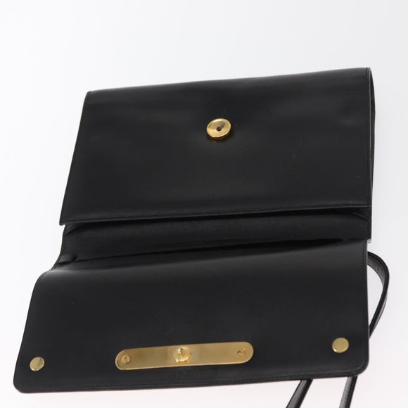 Christian Dior Shoulder Bag Leather Black Gold Auth BA9830