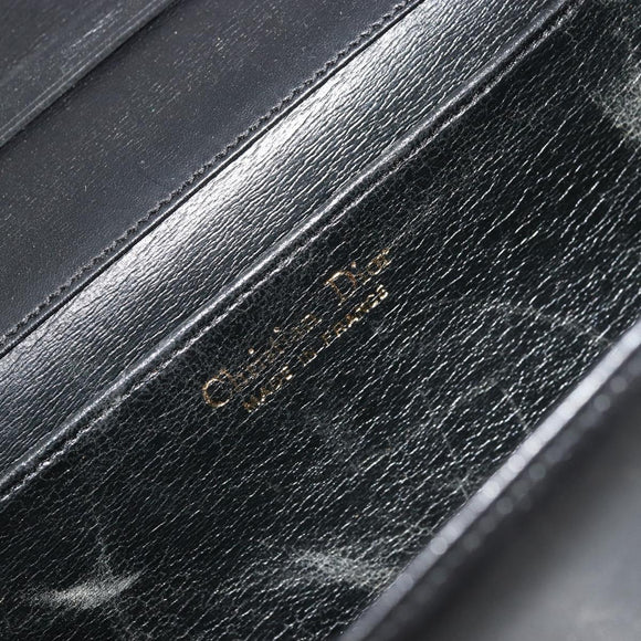 Christian Dior Shoulder Bag Leather Black Gold Auth BA9830