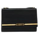 Christian Dior Shoulder Bag Leather Black Gold Auth BA9830-13