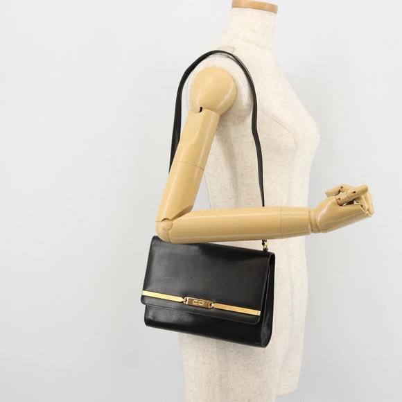 Christian Dior Shoulder Bag Leather Black Gold Auth BA9830