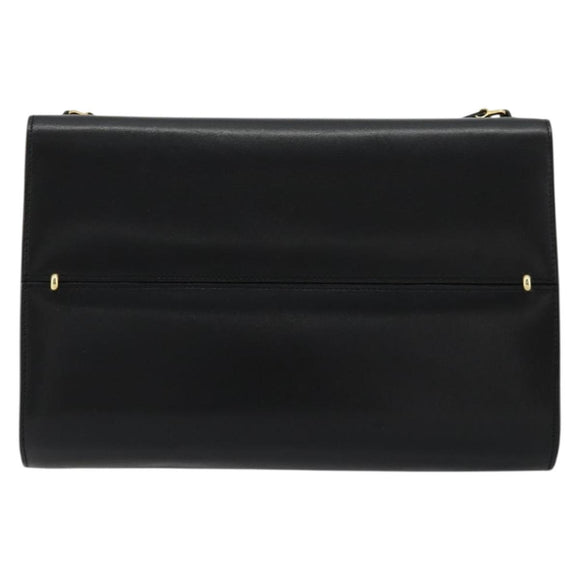 Christian Dior Shoulder Bag Leather Black Gold Auth BA9830