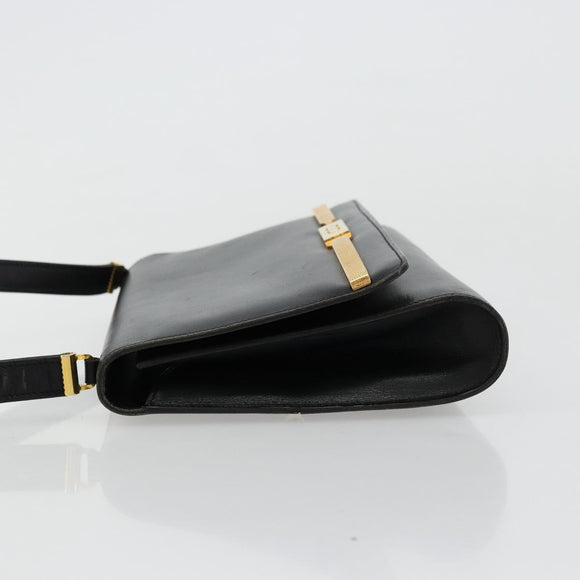 Christian Dior Shoulder Bag Leather Black Gold Auth BA9830