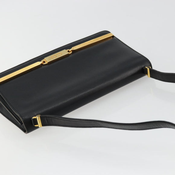 Christian Dior Shoulder Bag Leather Black Gold Auth BA9830