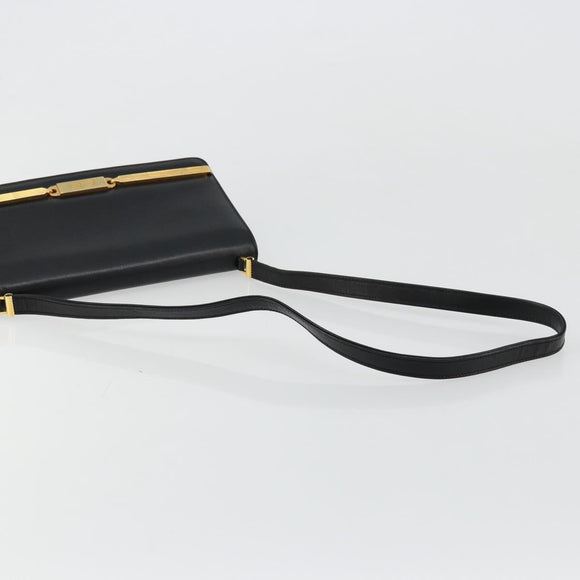 Christian Dior Shoulder Bag Leather Black Gold Auth BA9830