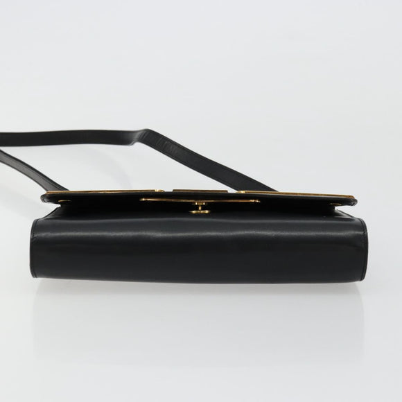 Christian Dior Shoulder Bag Leather Black Gold Auth BA9830