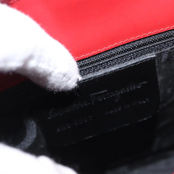Salvatore Ferragamo Vala Hand Bag Leather Red Gold Auth BA9831