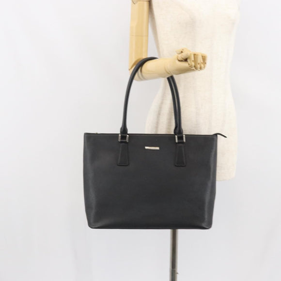 BURBERRY Tote Bag Leather Black Silver Auth BA9837