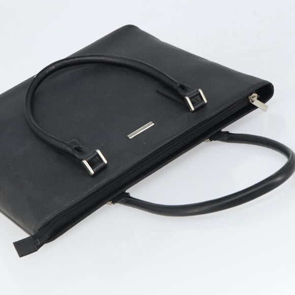 BURBERRY Tote Bag Leather Black Silver Auth BA9837