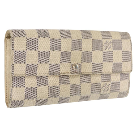 LOUIS VUITTON Damier Azur Portefeuille Sarah Long Wallet N61735 LV Auth BA9855