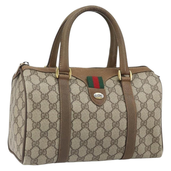 GUCCI GG Supreme Web Sherry Line Boston Bag PVC Beige Gold 40 02 006 Auth BA9859