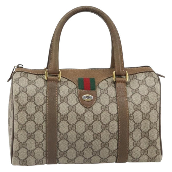 GUCCI GG Supreme Web Sherry Line Boston Bag PVC Beige Gold 40 02 006 Auth BA9859