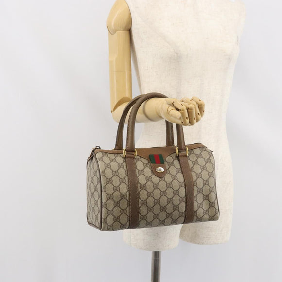 GUCCI GG Supreme Web Sherry Line Boston Bag PVC Beige Gold 40 02 006 Auth BA9859