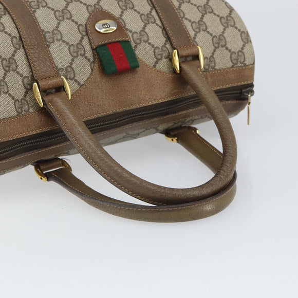 GUCCI GG Supreme Web Sherry Line Boston Bag PVC Beige Gold 40 02 006 Auth BA9859