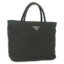 PRADA Hand Bag Nylon Khaki Silver Auth BA9861-1