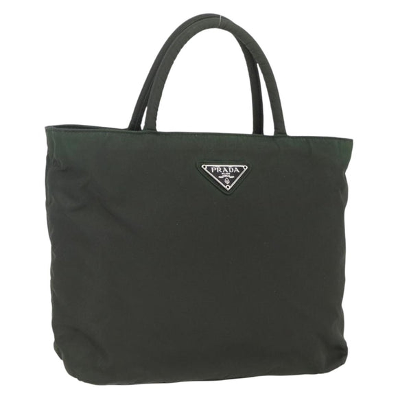 PRADA Hand Bag Nylon Khaki Silver Auth BA9861