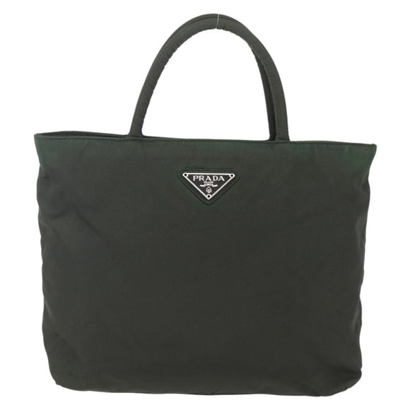 PRADA Hand Bag Nylon Khaki Silver Auth BA9861