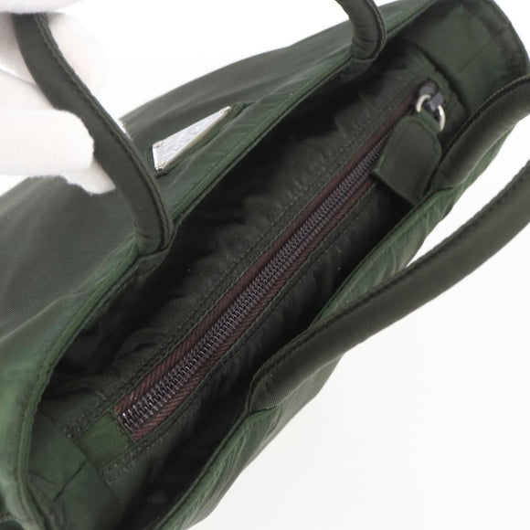 PRADA Hand Bag Nylon Khaki Silver Auth BA9861