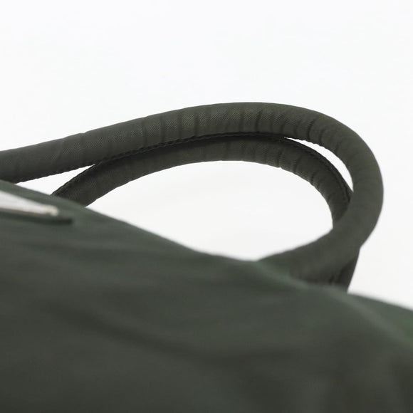 PRADA Hand Bag Nylon Khaki Silver Auth BA9861