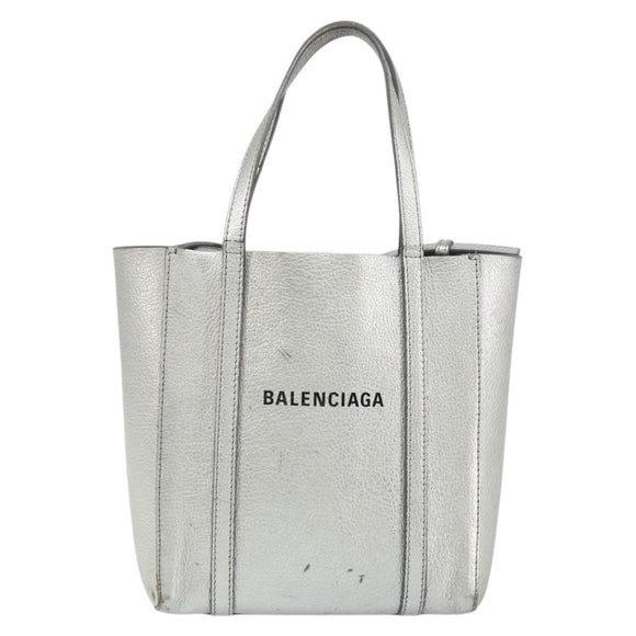 BALENCIAGA Everyday Tote XXS Shoulder Bag Leather 2way Silver 55185 Auth BA9862