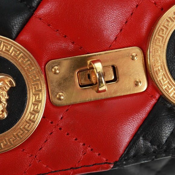 Gianni Versace Ketten-Umhängetasche Leder Schwarz Gold Auth BA9863V