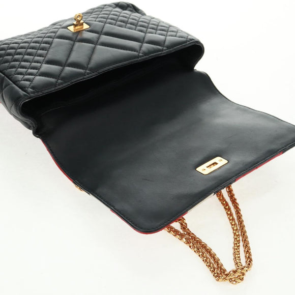 Gianni Versace Ketten-Umhängetasche Leder Schwarz Gold Auth BA9863V