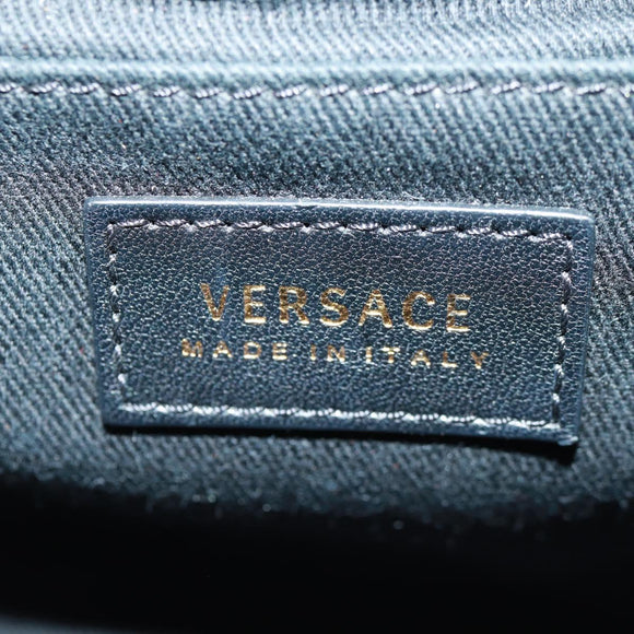 Gianni Versace Ketten-Umhängetasche Leder Schwarz Gold Auth BA9863V