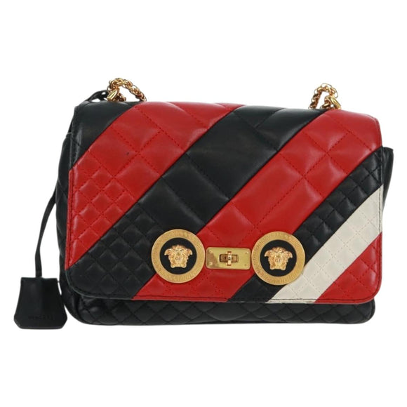 Gianni Versace Ketten-Umhängetasche Leder Schwarz Gold Auth BA9863V