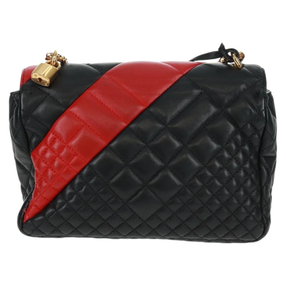 Gianni Versace Ketten-Umhängetasche Leder Schwarz Gold Auth BA9863V