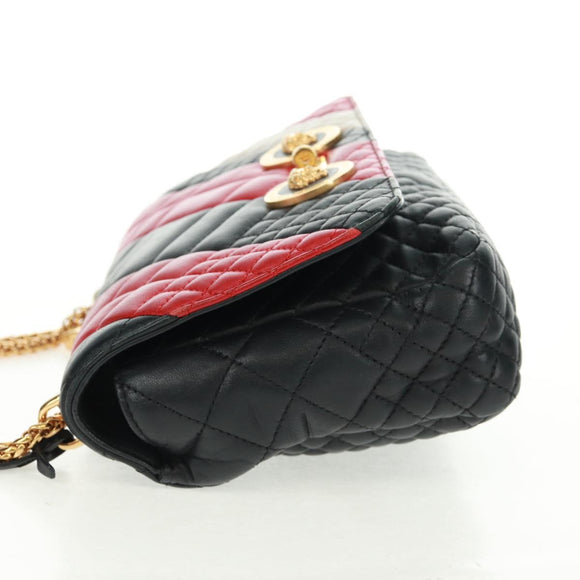 Gianni Versace Ketten-Umhängetasche Leder Schwarz Gold Auth BA9863V