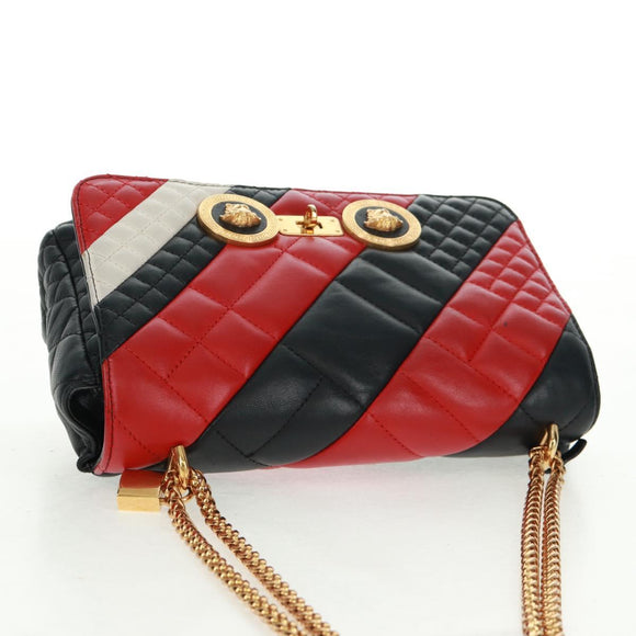 Gianni Versace Ketten-Umhängetasche Leder Schwarz Gold Auth BA9863V