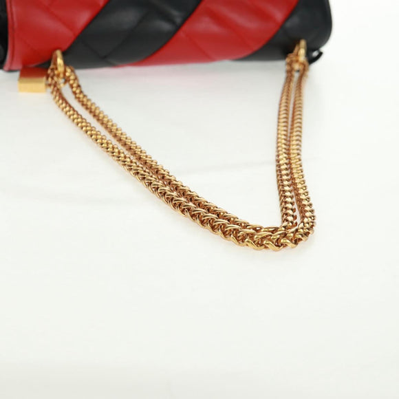 Gianni Versace Ketten-Umhängetasche Leder Schwarz Gold Auth BA9863V