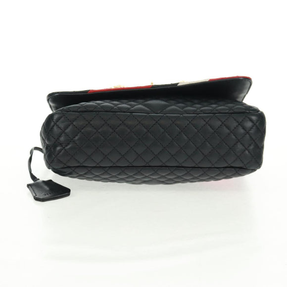Gianni Versace Ketten-Umhängetasche Leder Schwarz Gold Auth BA9863V