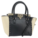 VALENTINO Hand Bag Leather 2way Black Gold Auth BA9864-1