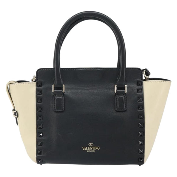 VALENTINO Hand Bag Leather 2way Black Gold Auth BA9864