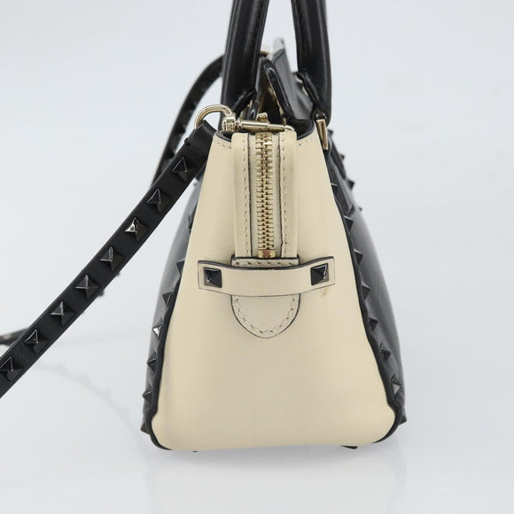 VALENTINO Hand Bag Leather 2way Black Gold Auth BA9864
