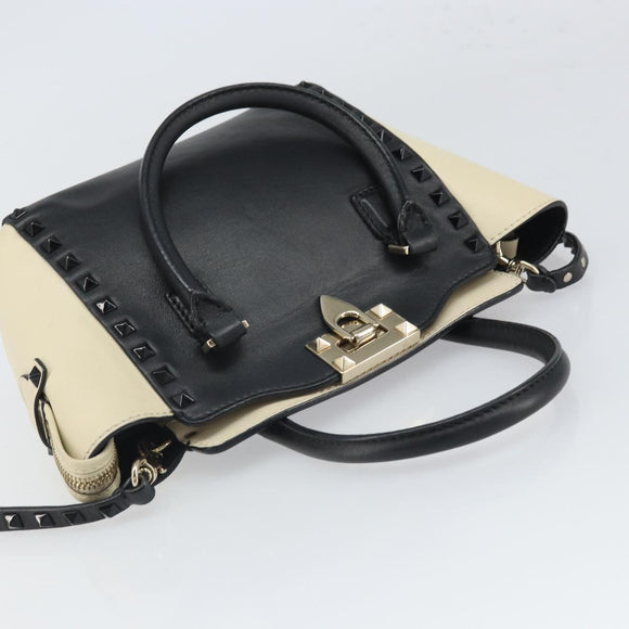 VALENTINO Hand Bag Leather 2way Black Gold Auth BA9864