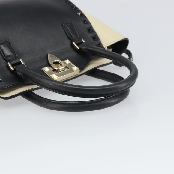 VALENTINO Hand Bag Leather 2way Black Gold Auth BA9864