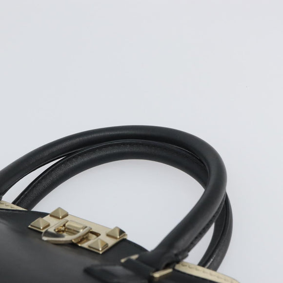 VALENTINO Hand Bag Leather 2way Black Gold Auth BA9864