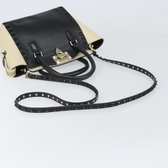VALENTINO Hand Bag Leather 2way Black Gold Auth BA9864