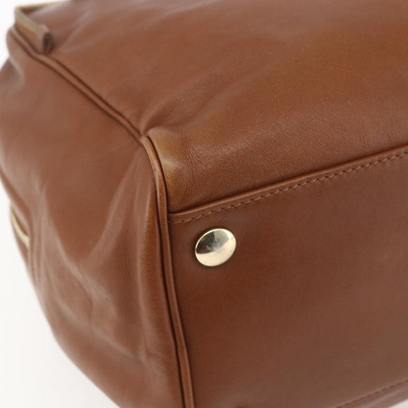 Jimmy Choo Hand Bag Leather Brown Gold Auth BA9865
