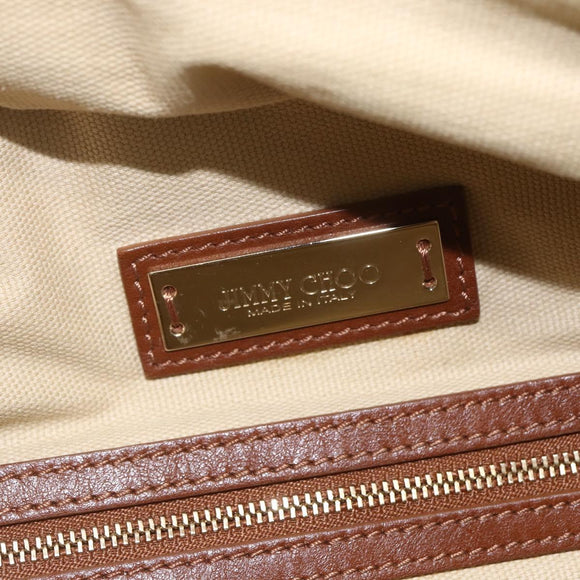 Jimmy Choo Hand Bag Leather Brown Gold Auth BA9865