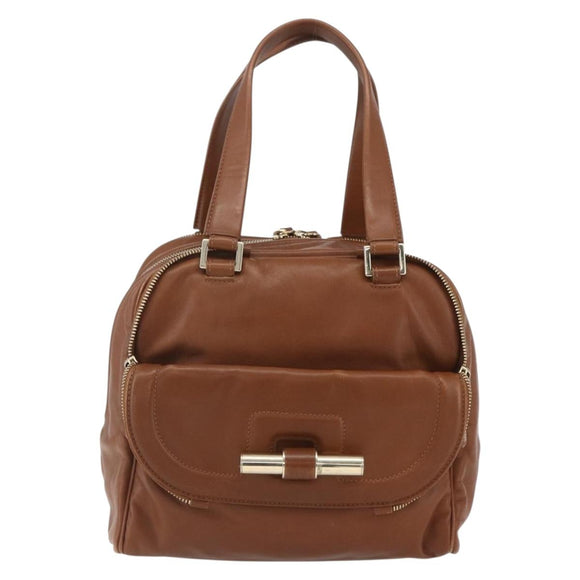 Jimmy Choo Hand Bag Leather Brown Gold Auth BA9865