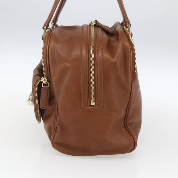 Jimmy Choo Hand Bag Leather Brown Gold Auth BA9865