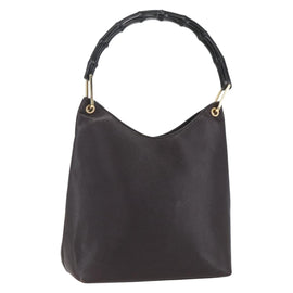 GUCCI Bamboo Hand Bag Leather Brown Gold Auth BA9867