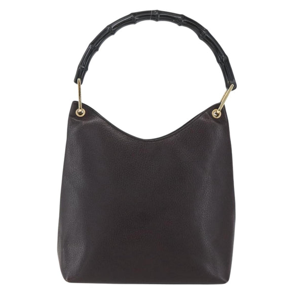 GUCCI Bamboo Hand Bag Leather Brown Gold Auth BA9867