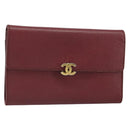 CHANEL Wallet Leather Red Gold CC Auth BA9871-1