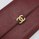 CHANEL Wallet Leather Red Gold CC Auth BA9871-12