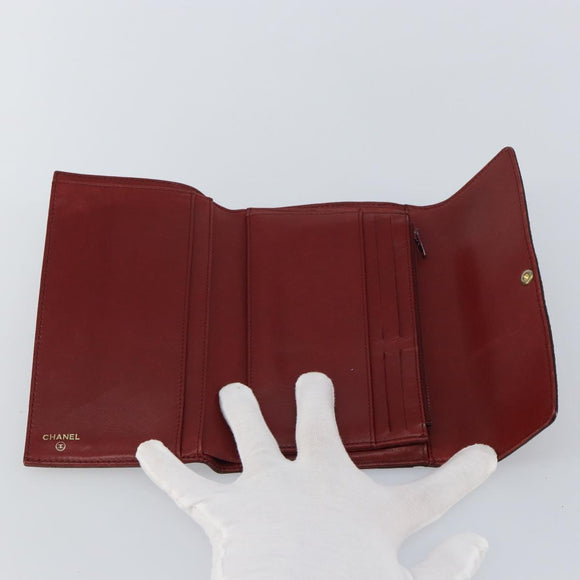 CHANEL Wallet Leather Red Gold CC Auth BA9871