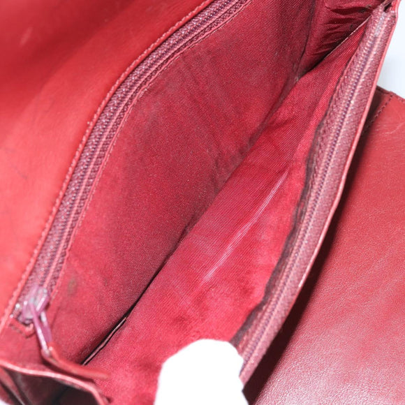 CHANEL Wallet Leather Red Gold CC Auth BA9871