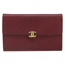 CHANEL Wallet Leather Red Gold CC Auth BA9871-2